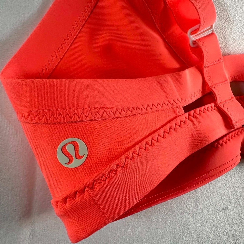 Lululemon Swim Top Bra Womens 4 Neon Coral Pink Deep V Plunge Bikini Top Beach